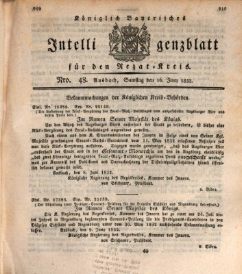 Königlich Bayerisches Intelligenzblatt für den Rezat-Kreis (Ansbacher Intelligenz-Zeitung) Samstag 16. Juni 1832