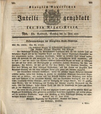 Königlich Bayerisches Intelligenzblatt für den Rezat-Kreis (Ansbacher Intelligenz-Zeitung) Samstag 30. Juni 1832
