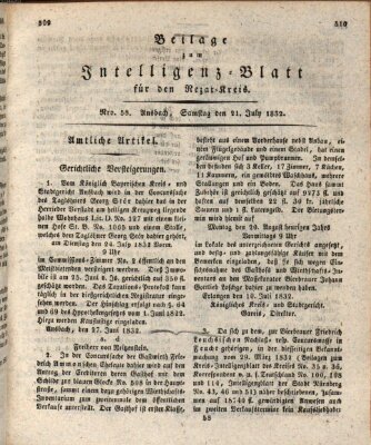 Königlich Bayerisches Intelligenzblatt für den Rezat-Kreis (Ansbacher Intelligenz-Zeitung) Samstag 21. Juli 1832