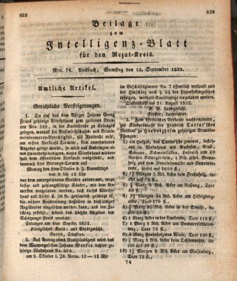 Königlich Bayerisches Intelligenzblatt für den Rezat-Kreis (Ansbacher Intelligenz-Zeitung) Samstag 15. September 1832