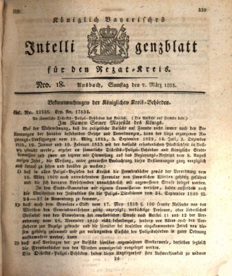 Königlich Bayerisches Intelligenzblatt für den Rezat-Kreis (Ansbacher Intelligenz-Zeitung) Samstag 2. März 1833