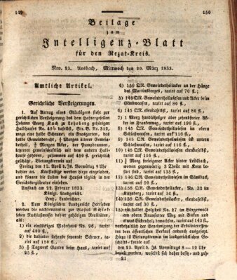 Königlich Bayerisches Intelligenzblatt für den Rezat-Kreis (Ansbacher Intelligenz-Zeitung) Mittwoch 20. März 1833