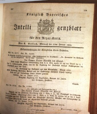 Königlich Bayerisches Intelligenzblatt für den Rezat-Kreis (Ansbacher Intelligenz-Zeitung) Mittwoch 21. Januar 1835