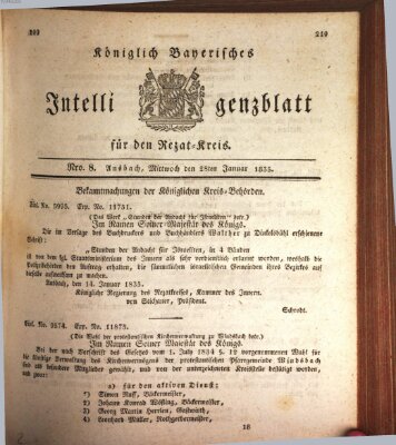 Königlich Bayerisches Intelligenzblatt für den Rezat-Kreis (Ansbacher Intelligenz-Zeitung) Mittwoch 28. Januar 1835