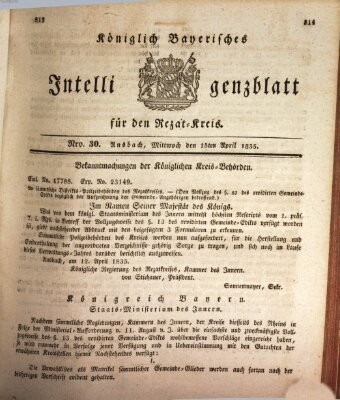 Königlich Bayerisches Intelligenzblatt für den Rezat-Kreis (Ansbacher Intelligenz-Zeitung) Mittwoch 15. April 1835