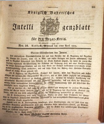 Königlich Bayerisches Intelligenzblatt für den Rezat-Kreis (Ansbacher Intelligenz-Zeitung) Mittwoch 29. April 1835