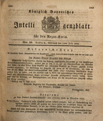 Königlich Bayerisches Intelligenzblatt für den Rezat-Kreis (Ansbacher Intelligenz-Zeitung) Mittwoch 15. Juli 1835