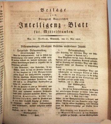 Königlich Bayerisches Intelligenzblatt für Mittelfranken (Ansbacher Intelligenz-Zeitung) Mittwoch 23. Mai 1838