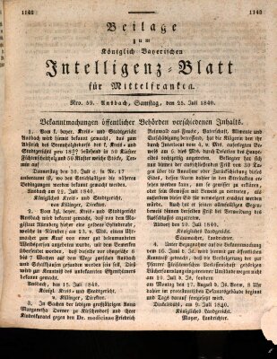 Königlich Bayerisches Intelligenzblatt für Mittelfranken (Ansbacher Intelligenz-Zeitung) Samstag 25. Juli 1840