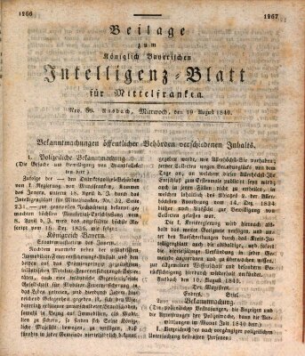 Königlich Bayerisches Intelligenzblatt für Mittelfranken (Ansbacher Intelligenz-Zeitung) Mittwoch 19. August 1840