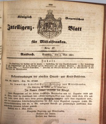 Königlich Bayerisches Intelligenzblatt für Mittelfranken (Ansbacher Intelligenz-Zeitung) Samstag 8. Mai 1841