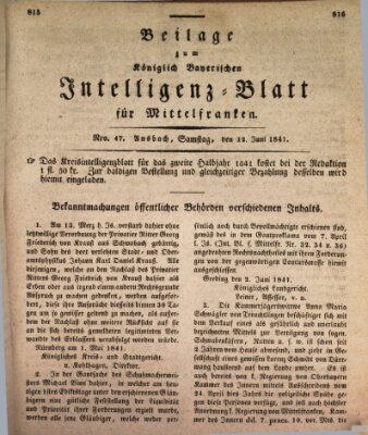 Königlich Bayerisches Intelligenzblatt für Mittelfranken (Ansbacher Intelligenz-Zeitung) Samstag 12. Juni 1841