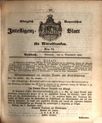 Königlich Bayerisches Intelligenzblatt für Mittelfranken (Ansbacher Intelligenz-Zeitung) Mittwoch 14. September 1842