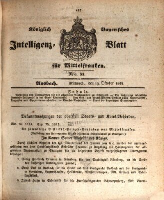 Königlich Bayerisches Intelligenzblatt für Mittelfranken (Ansbacher Intelligenz-Zeitung) Mittwoch 19. Oktober 1842
