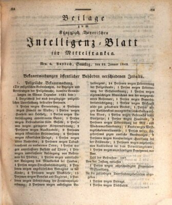 Königlich Bayerisches Intelligenzblatt für Mittelfranken (Ansbacher Intelligenz-Zeitung) Samstag 22. Januar 1842
