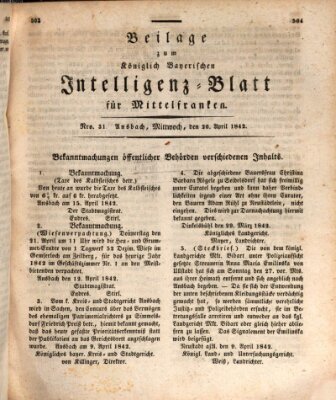 Königlich Bayerisches Intelligenzblatt für Mittelfranken (Ansbacher Intelligenz-Zeitung) Mittwoch 20. April 1842