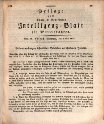 Königlich Bayerisches Intelligenzblatt für Mittelfranken (Ansbacher Intelligenz-Zeitung) Mittwoch 4. Mai 1842
