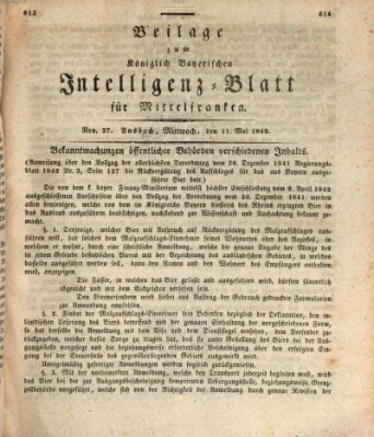 Königlich Bayerisches Intelligenzblatt für Mittelfranken (Ansbacher Intelligenz-Zeitung) Mittwoch 11. Mai 1842