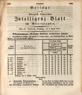 Königlich Bayerisches Intelligenzblatt für Mittelfranken (Ansbacher Intelligenz-Zeitung) Samstag 6. August 1842
