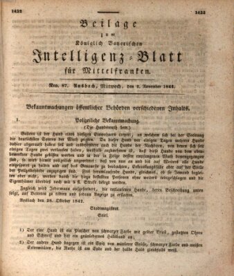 Königlich Bayerisches Intelligenzblatt für Mittelfranken (Ansbacher Intelligenz-Zeitung) Mittwoch 2. November 1842