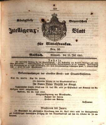 Königlich Bayerisches Intelligenzblatt für Mittelfranken (Ansbacher Intelligenz-Zeitung) Mittwoch 26. Juli 1843
