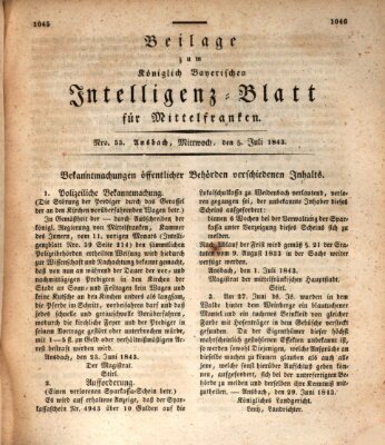 Königlich Bayerisches Intelligenzblatt für Mittelfranken (Ansbacher Intelligenz-Zeitung) Mittwoch 5. Juli 1843