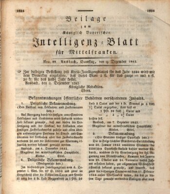 Königlich Bayerisches Intelligenzblatt für Mittelfranken (Ansbacher Intelligenz-Zeitung) Samstag 9. Dezember 1843
