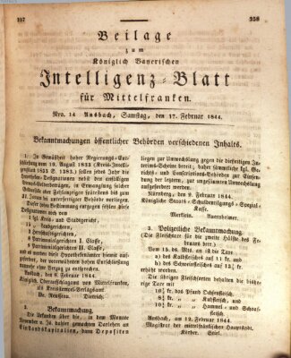Königlich Bayerisches Intelligenzblatt für Mittelfranken (Ansbacher Intelligenz-Zeitung) Samstag 17. Februar 1844