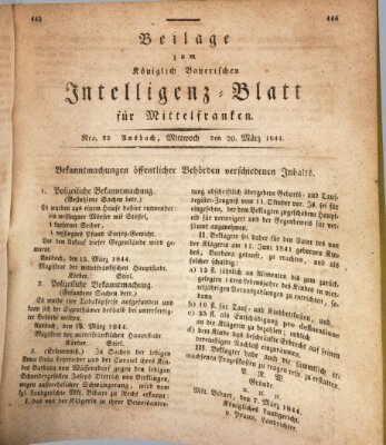 Königlich Bayerisches Intelligenzblatt für Mittelfranken (Ansbacher Intelligenz-Zeitung) Mittwoch 20. März 1844