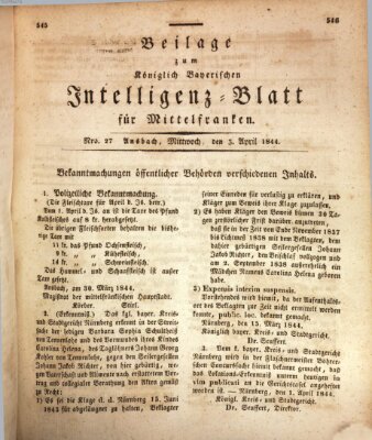 Königlich Bayerisches Intelligenzblatt für Mittelfranken (Ansbacher Intelligenz-Zeitung) Mittwoch 3. April 1844