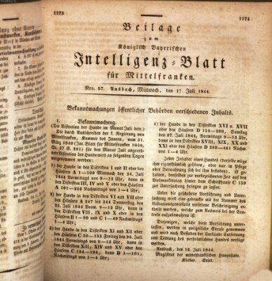 Königlich Bayerisches Intelligenzblatt für Mittelfranken (Ansbacher Intelligenz-Zeitung) Mittwoch 17. Juli 1844