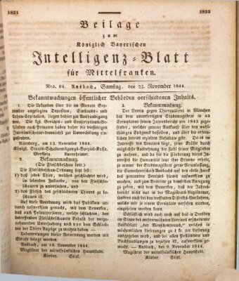 Königlich Bayerisches Intelligenzblatt für Mittelfranken (Ansbacher Intelligenz-Zeitung) Samstag 23. November 1844