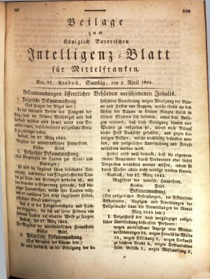 Königlich Bayerisches Intelligenzblatt für Mittelfranken (Ansbacher Intelligenz-Zeitung) Samstag 5. April 1845