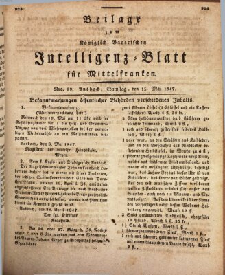Königlich Bayerisches Intelligenzblatt für Mittelfranken (Ansbacher Intelligenz-Zeitung) Samstag 15. Mai 1847