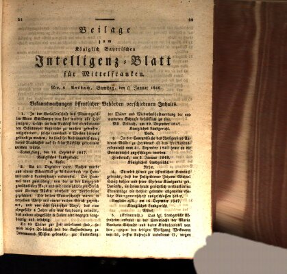Königlich Bayerisches Intelligenzblatt für Mittelfranken (Ansbacher Intelligenz-Zeitung) Samstag 8. Januar 1848