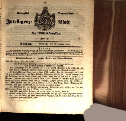 Königlich Bayerisches Intelligenzblatt für Mittelfranken (Ansbacher Intelligenz-Zeitung) Mittwoch 12. Januar 1848