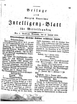 Königlich Bayerisches Intelligenzblatt für Mittelfranken (Ansbacher Intelligenz-Zeitung) Mittwoch 16. Januar 1850