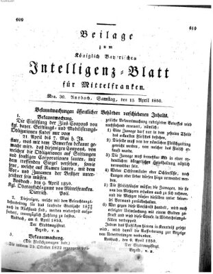 Königlich Bayerisches Intelligenzblatt für Mittelfranken (Ansbacher Intelligenz-Zeitung) Samstag 13. April 1850