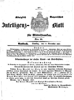 Königlich Bayerisches Intelligenzblatt für Mittelfranken (Ansbacher Intelligenz-Zeitung) Samstag 12. November 1853