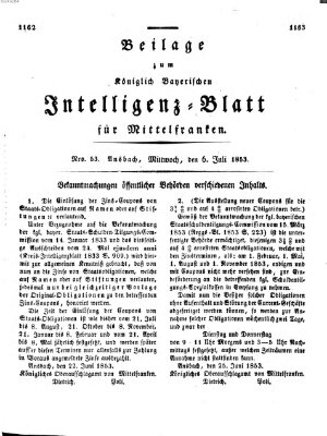 Königlich Bayerisches Intelligenzblatt für Mittelfranken (Ansbacher Intelligenz-Zeitung) Mittwoch 6. Juli 1853