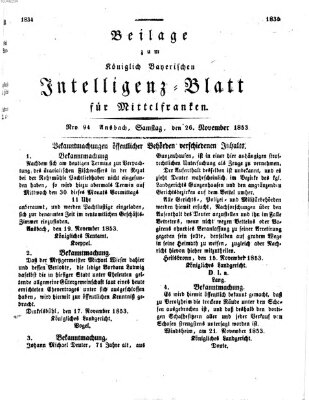 Königlich Bayerisches Intelligenzblatt für Mittelfranken (Ansbacher Intelligenz-Zeitung) Samstag 26. November 1853