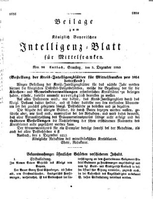Königlich Bayerisches Intelligenzblatt für Mittelfranken (Ansbacher Intelligenz-Zeitung) Samstag 3. Dezember 1853
