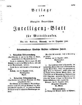 Königlich Bayerisches Intelligenzblatt für Mittelfranken (Ansbacher Intelligenz-Zeitung) Mittwoch 28. Dezember 1853