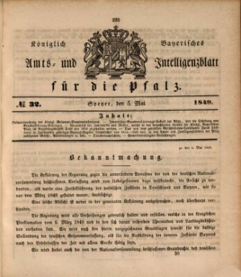 Königlich bayerisches Amts- und Intelligenzblatt für die Pfalz Samstag 5. Mai 1849