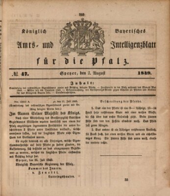 Königlich bayerisches Amts- und Intelligenzblatt für die Pfalz Donnerstag 2. August 1849