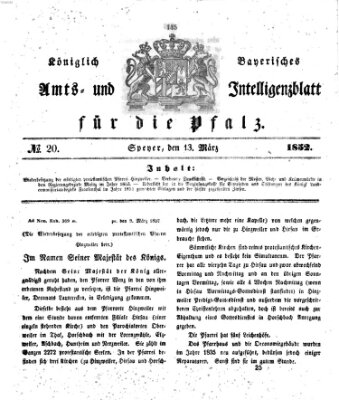 Königlich bayerisches Amts- und Intelligenzblatt für die Pfalz Samstag 13. März 1852