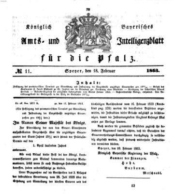 Königlich bayerisches Amts- und Intelligenzblatt für die Pfalz Freitag 18. Februar 1853