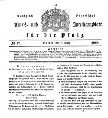 Königlich bayerisches Amts- und Intelligenzblatt für die Pfalz Montag 7. März 1853