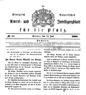 Königlich bayerisches Amts- und Intelligenzblatt für die Pfalz Mittwoch 13. Juli 1853