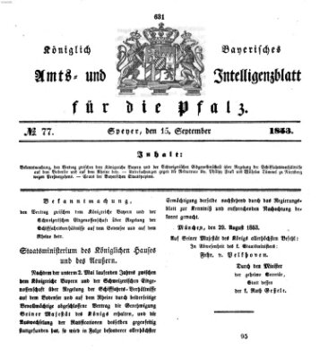 Königlich bayerisches Amts- und Intelligenzblatt für die Pfalz Donnerstag 15. September 1853